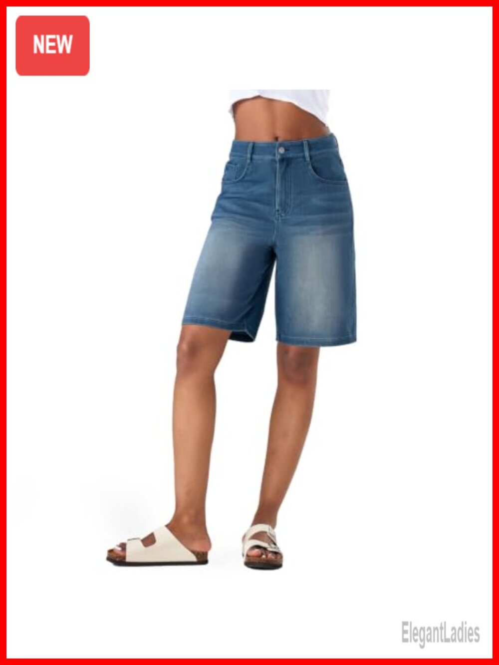 Women's Stretchy Denim Bermuda Shorts High Rise 4-Way Stretch